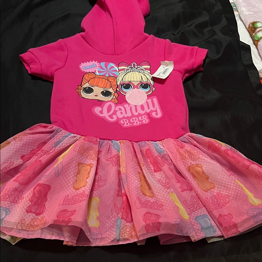 Pink L.O.L. Surprise! Kids hooded up Dress, Xs 4/5 nwt